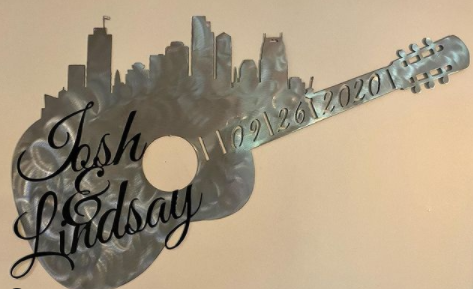 Metal Sign: Guitar & Skyline - Click for Info on How to Custom Order